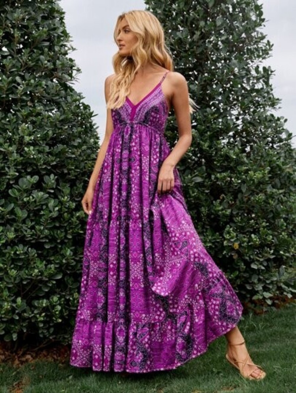 Emery Rose Boho Maxi Dress Purple Paisley